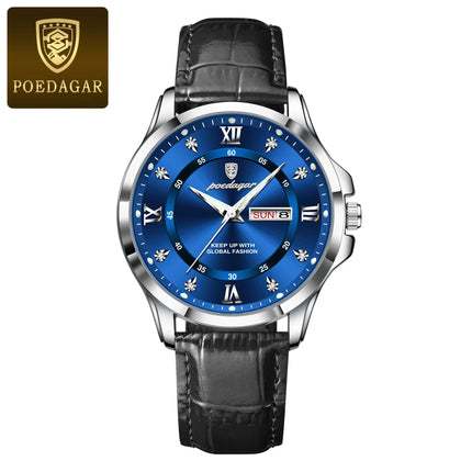 POEDAGAR Original Luxury Male Wristwatch Waterproof Luminous Date Week Men Watch High Quality Leather Quartz Men's Watches Reloj