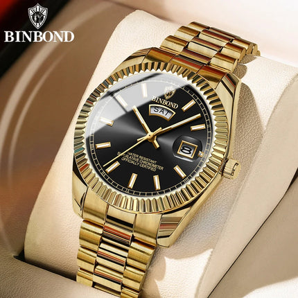 BINBOND Men's Quartz Watch Top Brand Sports Quartz Men's Watches Stainless Steel Waterproof Date Week Wristwatch Men Relogio