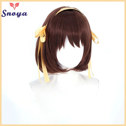 Snoya Suzumiya Haruhi Cosplay synthetic wig 35CM dark brown short Heat resistant fiber Wig