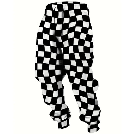 2026 Checkered Pattern Pants Street Pants Men's Side Pockets Elastic Drawstring Sweatpants Joggers Pants For Men Casual Trousers