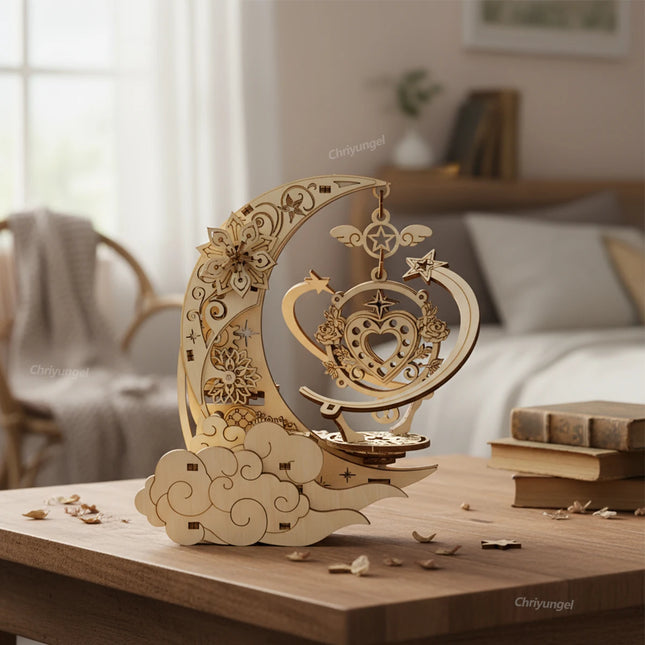 3D Wooden Puzzle Moon Star Music Box DIY Assembly Rotating Craft Decoration STEAM Educational Toys Gift for Adults Teens