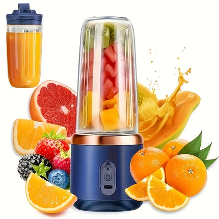 1 Piece Portable Blender with 6 Blades, Personal Juicer for Milkshakes and Smoothies with Travel Lid, 400ml USB Rechargeable