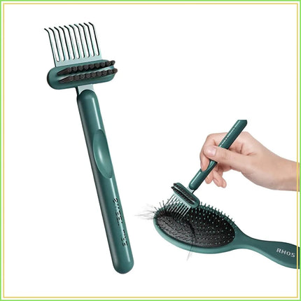 2-in-1 Hair Brush Cleaner and Remover Tool - Comb for Removing Hair and Dust, Home and Salon Use (1 Pack-Green)