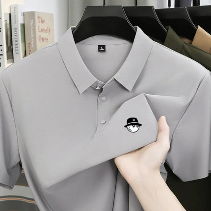 Summer Ice Silk Short Sleeve Men's Golf Brand new Polo Shirt Fashion Printed Top Comfortable Breathable Casual Business T-shirt