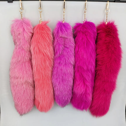 natural fox fur tail keychain furry 2024 chic y2k  beautiful accessory length 40 cm Car Keychains For Women