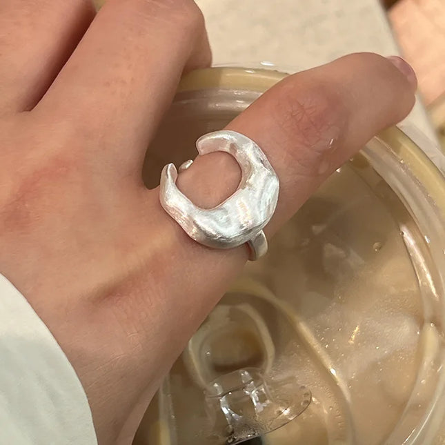 925 Sterling Silver Matte Finish Moon Open Rings For Women Ladies Luxury Jewelry Wholesale Accessories Jewellery Sterling Silver 925