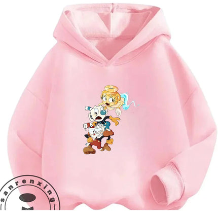 3-14Y Boys Girls Cuphead Hoodie Autumn Winter Cute Kawaii Cartoon Street Hot Fashion Outdoor Casual Trendy Cozy