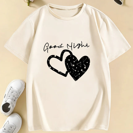 Good Night with Love Heart T-Shirts Short Sleeve Kids Children's T-shirt Boys Girls Summer Spring Casual Top Tee Shirt