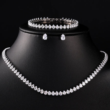 ZAKOL Luxury Water Drop Zirconia Jewelry Sets For Women Sparkling Necklace Earrings Bracelet Bridal Wedding Party Jewelry Sets
