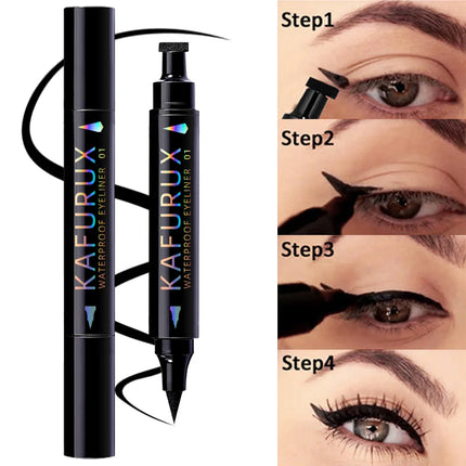 3 Colors Double Head Star Seal Eyeliner Waterproof Stamp Pen Black Blue Purple Eye Liner Pencil Fast Drying Lazy Eye Makeup