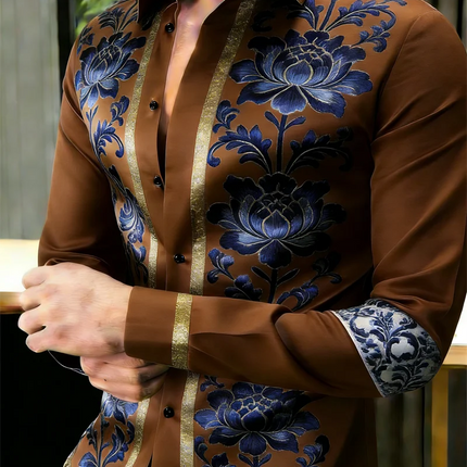 New 11 color men's flower pattern 3D printed long sleeved shirt, high-quality shirt casual long sleeved lapel top