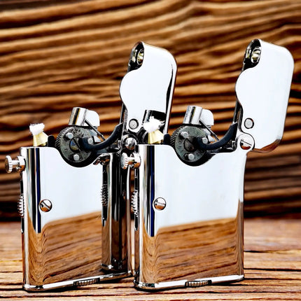 Vintage Fuel Oil Lighter Brass Chrome Plating Golden Cigarette Pipe Collection Briquet Mechanical Lifting Isqueiro