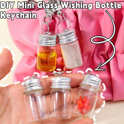 1-10Pcs Glass Wish Keychain Bottle for DIY Decoration Craft Couple Keychain Keyrings Funny Pendant Lanyard Keycord Jewelry Gift