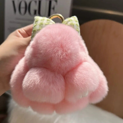 Cute Fluffy Bag Charm Bunny Keychain Pompoms Rabbit Fur Keychain Plush Dolls Hair Bow Plush Rabbit Car Key Ring