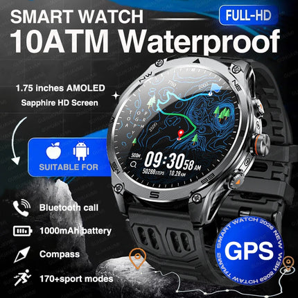 2026 New Built-in GPS Military Smart Watch Compass Barometric Altimeter 10ATM Waterproof Sports 1000mAh Battery Smartwatches Men