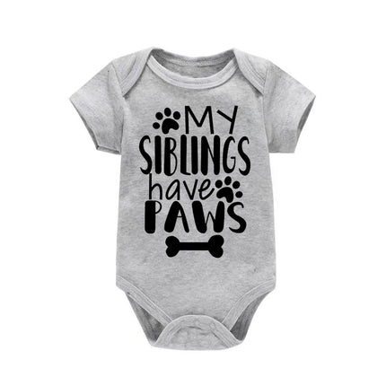 My Siblings Have Paws Cute Infant Onesie Newborn Baby Girl Clothes Cartoon Pattern Printed Toddler Boy Jumpsuit Romper
