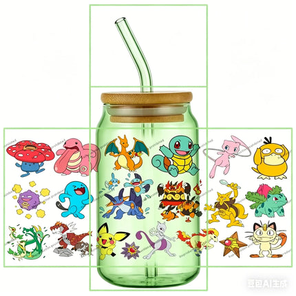 popular Pokemon UV DTF Cup Wrap 16oz Reusable Washable SelfAdhesive transfer Sticker for DIY Tumblers DIY Home decoration