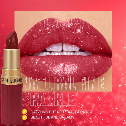 Pearlescent Pink Glitter Velvet Lipstick Metallic Waterproof Long Lasting Matte Shimmer Diamond Lipstick Women Makeup Cosmetic