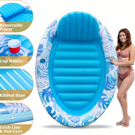 Inflatable Tanning Pool Lounger Float 70" x 50" Pool Floats Adult with Pillow Floatiefor Water Blow Up Kids Ball Pit Party Gifts
