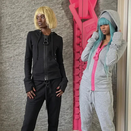 Womens Oversized Zip Up Hoodie Colorful Giant Hair Clip Barrette  Pink Black Grey Long Sleeve Cropped Sweatshirt Hooded Jacket