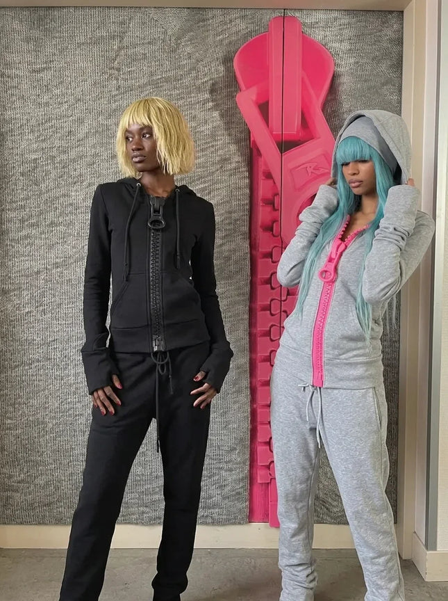 Womens Oversized Zip Up Hoodie Colorful Giant Hair Clip Barrette  Pink Black Grey Long Sleeve Cropped Sweatshirt Hooded Jacket
