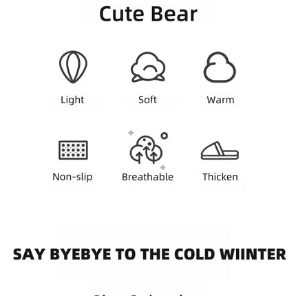 Cute Bear Fluffy Slippers Warm Plush House Shoes for Women and Men