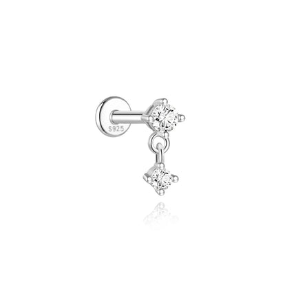 CANNER 1Pc 925 Silver Smooth Stars Moon Stud Earrings For Women 18K Gold Flat Head Threaded Puncture Ear Bone Ins Fine Jewelry