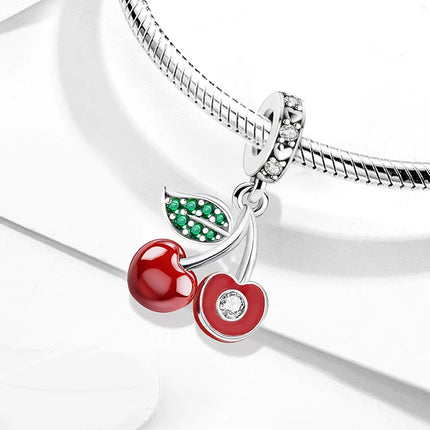 925 Sterling Silver Pink Cake Cherry Pineapple Strawberry Cherry Pendant Charm Ball Suitable for Bracelets DIY Women's Jewelry