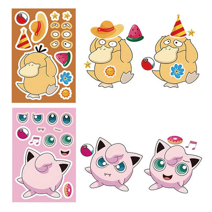 8/16sheets Kawaii Cute Anime Pokemon Pikachu Puzzle Stickers Make a Face DIY Funny Cartoon Assemble Jigsaw Educational Toy Decal