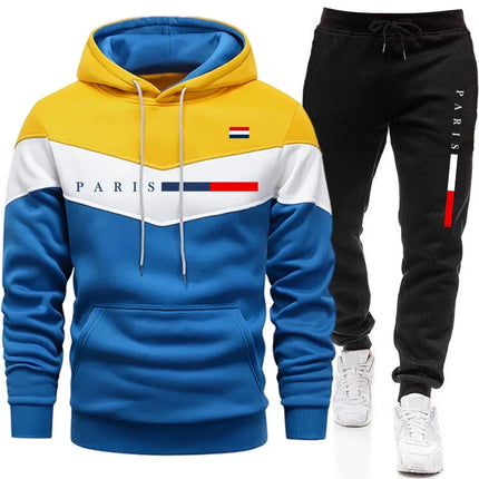 2026 Hot Sale Men's Set Hooded Sweatshirt and Jogger Pants Urban Casual Fashion Hoodie Sportswear Paris Printed Pullover Outfits
