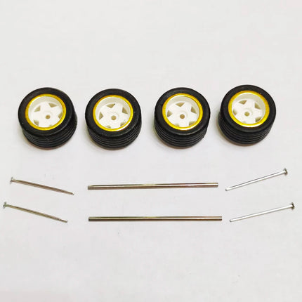 5 Sets 1/64 Alloy Car Model Tires w Shaft Wheels w 25mm Axles for Modify 1:64 Matchbox/Domeka/HW Model Cars No Need Open Chassis