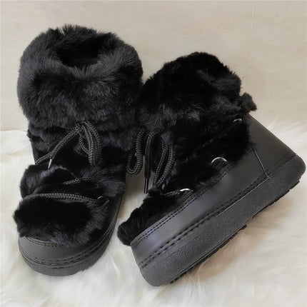 2025 Winter Ankle Boots for Women Platform Antiskid Waterproof Ski Boots Luxury Fluffy Furry Fur Boots Woman's Ankle Booties