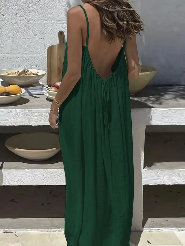 Ladies Sleeveless Strap H-Line Long Gown Loose Comfortable Polyester Casual Nightwear Home Clothing