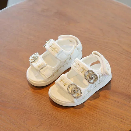 2025 Korean Style Sweet Style Sandals Summer Solid Color Girls Baby Sandals Open Toe Small PU Slipper Shoes Size 21-35