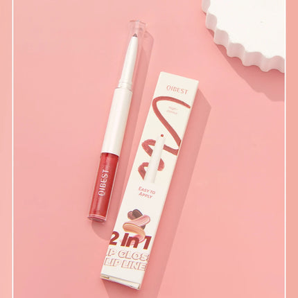 Double Head Mirror Lip Glaze 2 in 1 Lipliner Pen Water Light Lip Gloss Makeup Set Matte Velvet Lip Liner Pencil Contour Cosmetic