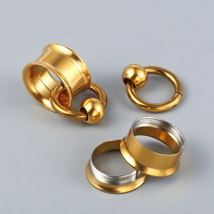 2PC/Set Stainless Steel Round Ear Gauges Plugs Expander Ear Hangers Tunnel Piercing Women Body Jewelry Stretcher Studs
