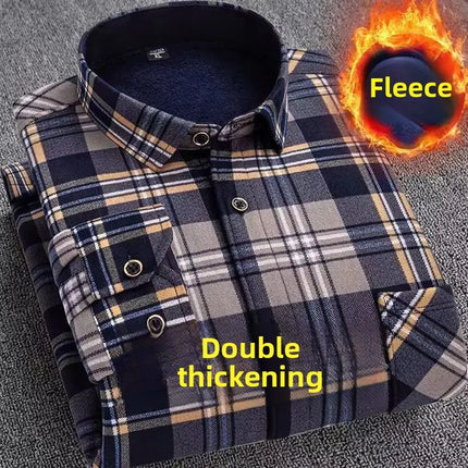 Thickened Fleece Men's Casual Shirt Warm Plaid Set Winter Wear Comfortable Breathable Fashionable Chinese Brand Clothing
