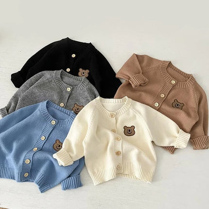 2025 Autumn New Cute Bear Knitted Baby Clothes for 1-7Y Korean Kids Cardigan Sweaters Baby Girls Boys Warm Outerwear Jacket