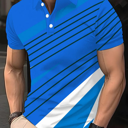 Color block men's shirts, fashionable striped printed T-shirts, men's shirts, polo shirts, short-sleeved lapels, designer T-shir