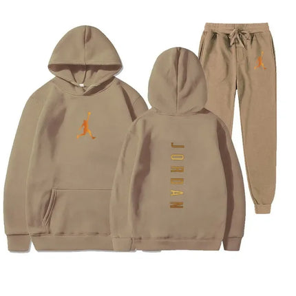 Men's pullovers for autumn and winter, solid-color hoodie + stretch waist jogging pants two-piece set, fashionable outdoor casua