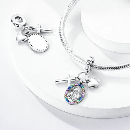 925 Sterling Silver Virgin Goddess Blessing Dangle Prayer Angel Pendant Charms Fit Original Necklace Bracelet DIY For Women Gift