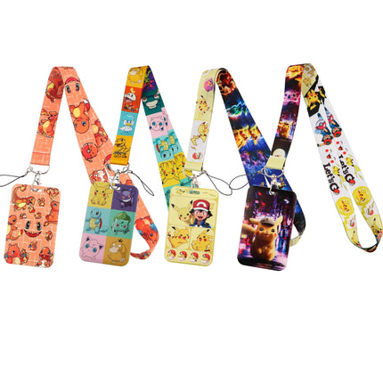 Potdemiel Pokemon Pikachu Cartoon PVC Card Cover Student Campus Hanging Neck Bag Card Holder Lanyard ID Card Holders key chain