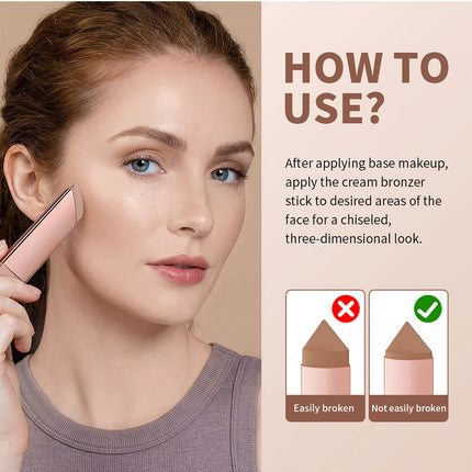 Cream Bronzer Stick and Contour Stick 2-in-1 bronzing and contouring instant depth & dimension to the face flawlessly over base