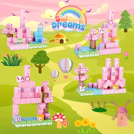 Magnetic Building Blocks Mine World Pink Girly Heart Blossom Cave Plant  Architecture Cubes Set Brick Cube Toys Children Gifts