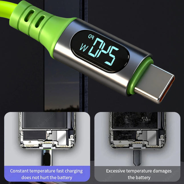 New PD240W 6A Super Fast Charging Type C Cables Digital Display High-speed Data Transfer Cord USB Type-c To C Wire For iPhone