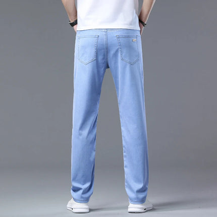 2026 Summer New Men's Sky Blue Slim Stretch Jeans Lyocell Thin Style Fashion Casual Ice silk Denim Pants Male Brand Trousers
