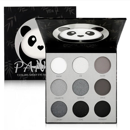 9 Color Eyeshadow Palette Panda Punk Metal Dark Grey Matte Smoky Eyes Makeup Palette Long Lasting Highly Pigmented Waterproof