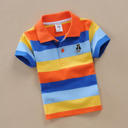 Children's clothing short sleeved T-shirt summer clothes boys and girls striped polo shirt elastic cotton round neck T-shirt 0-1