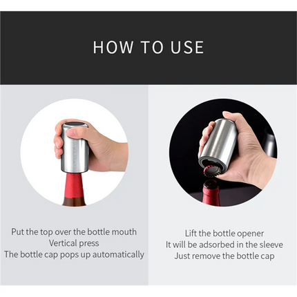 ASWUT-Stainless Steel Magnet-Automatic Beer Bottle Opener Wine Soda Cap Push Down Tool For Kitchen Bar