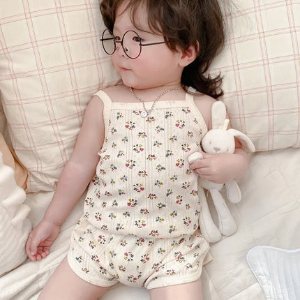 Baby Clothes Sets Summer Toddler Girl Strap Suits Cotton Printing Kids Boy Tops Tee and Shorts Infant Tracksuit Newborn Set